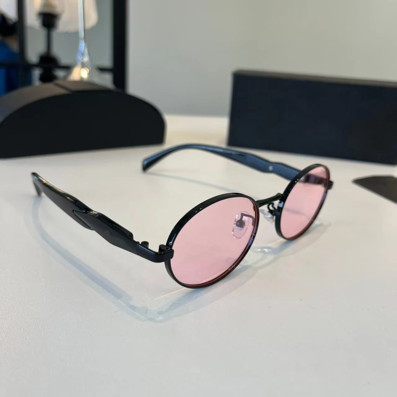 

Black Frame Pink Oval Sunglasses Women Men Retro UV400 Tinted Lens Fashion Sun Glasses