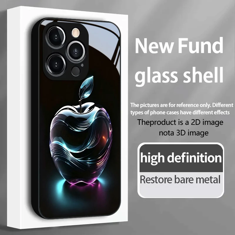 PROTECT Neon Crystal Apple Pattern for iPhone 17/16e/16/15/14/13/12/Max/11/Pro/Plus Luxury Tempered Glass Protective Case