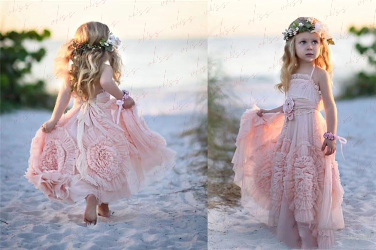 Princess Flower Girls Dresses 2023 For Weddings Appliqued Kids Spaghetti Straps Mother And Daughter First Communion Gowns Pagean