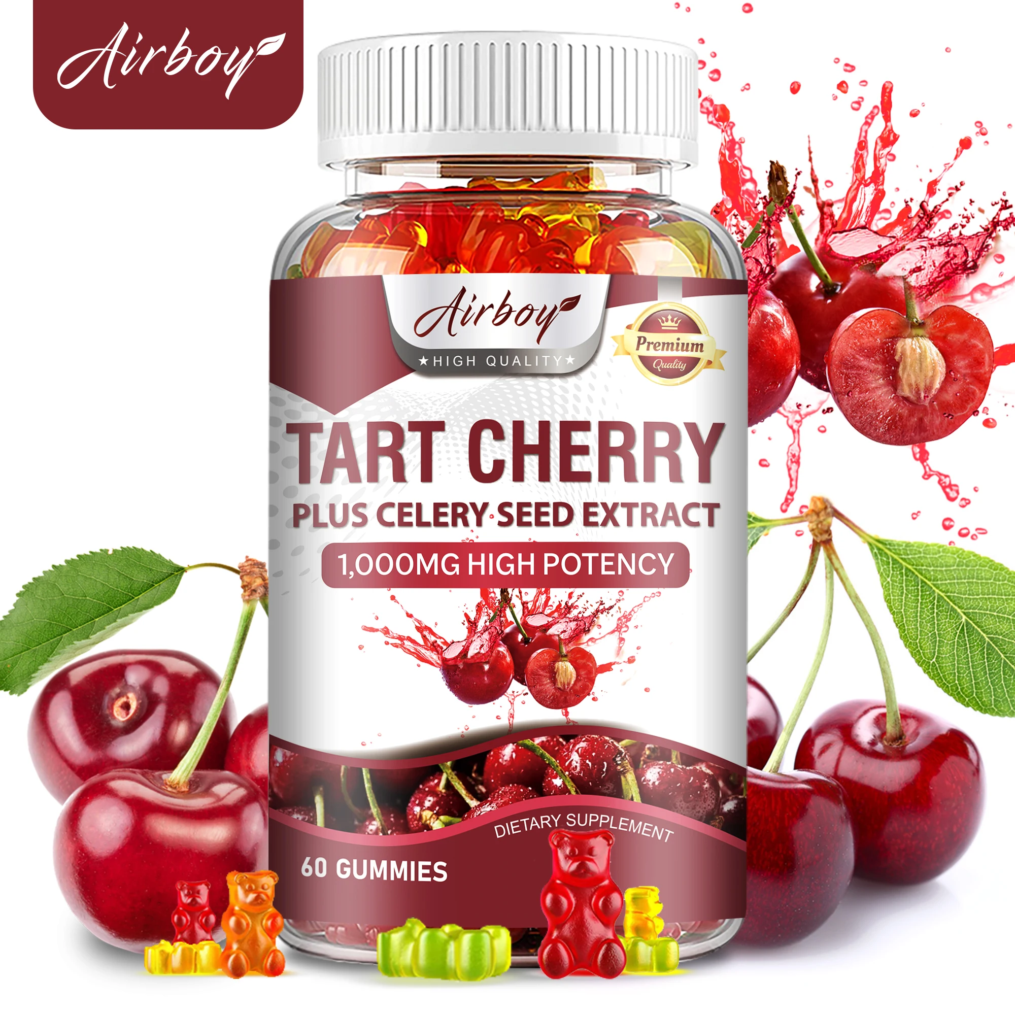 Tart Cherry & Celery Seed - Powerful Uric Acid Cleanser, Relieve Joint Discomfort, Promote Sleep and Muscle Recovery- 60 Gummies