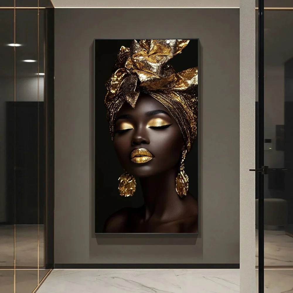 1pc 23.6X47.2in/60cmX120cm sans cadre grande toile peinture salon Art moderne décor à la maison Art noir doré mode femmes Fl