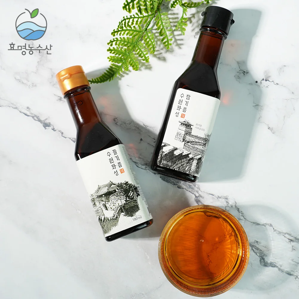 ★HACCP인증★[1+1]통깨 1회착유 진한 참기름/들기름 180ml +180ml 저온압착 전통 방식 