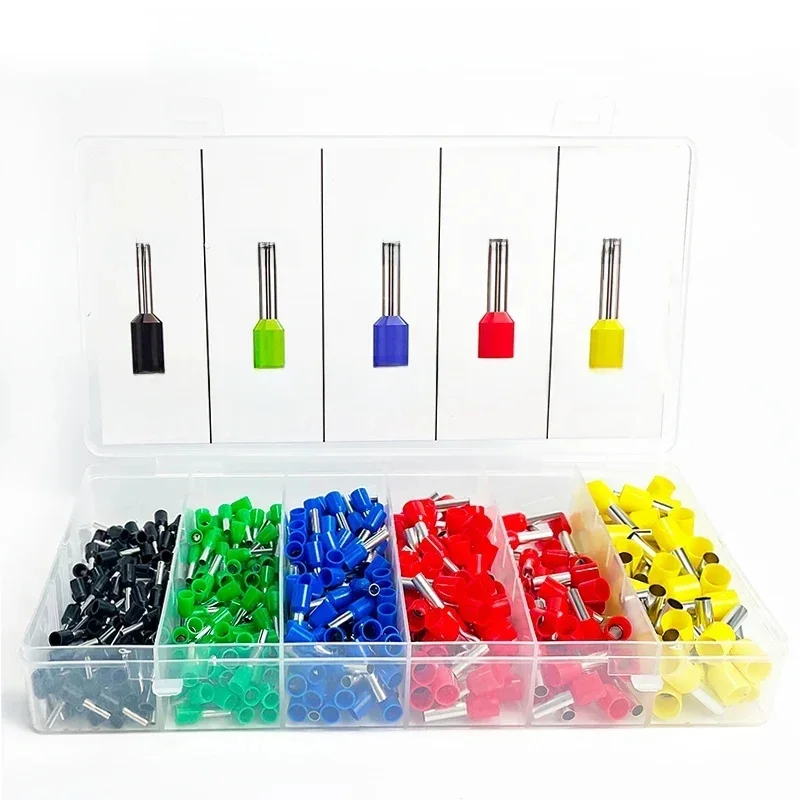 Bornes à sertir durables pour fils et câbles électriques, avec connecteurs à anneau, 200/450/800/1250/1800/1900 pièces, E0508 E7508 E1008 E1508