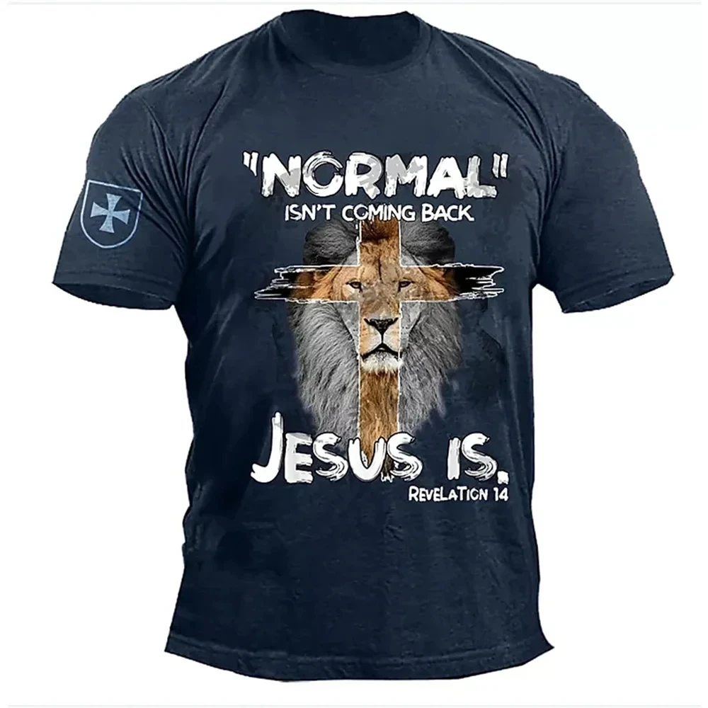 Camiseta vintage estampada do leão Jesus, roupas masculinas grandes, tendência clássica, tops masculinos esportivos, camiseta de verão, moda