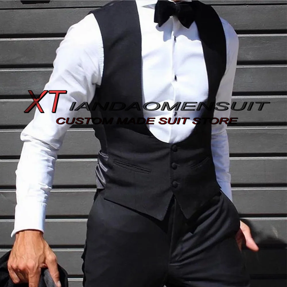 

Men's Suit Vest Black V-Neck Sleeveless Jacket Groom Wedding Vest Male Slim Fit Waistcoat chaleco hombre