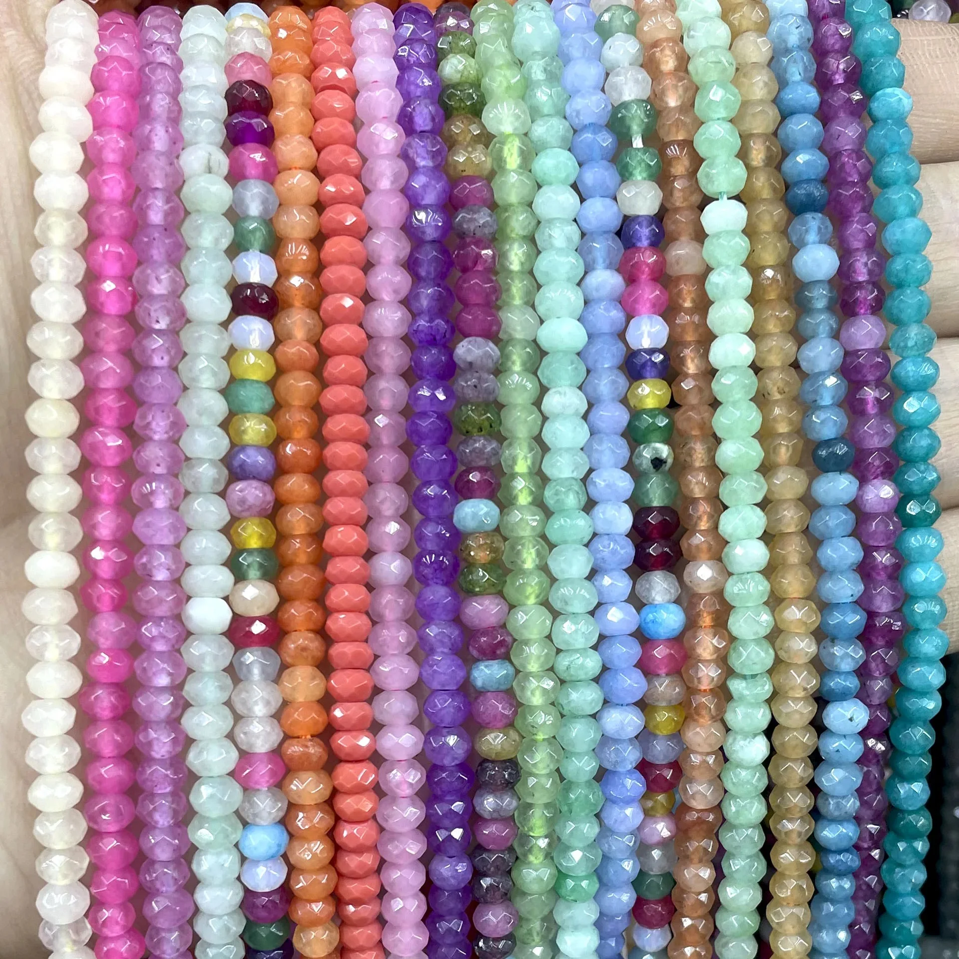 SYSRXLR Pierre naturelle à facettes aigue-marine Tourmaline Amazonite calcédoine Rondelle, perles d'espacement pour la fabrication de bijoux, Bracelet à bricoler soi-même, 3x4MM 3