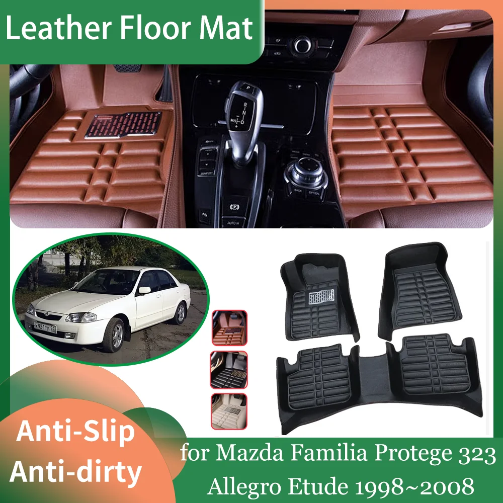 

Car Leather Floor Mat for Mazda Familia Protege 323 Allegro Etude 1998~2008 Foot Liner Waterproof Carpet Pad Custom Accessories