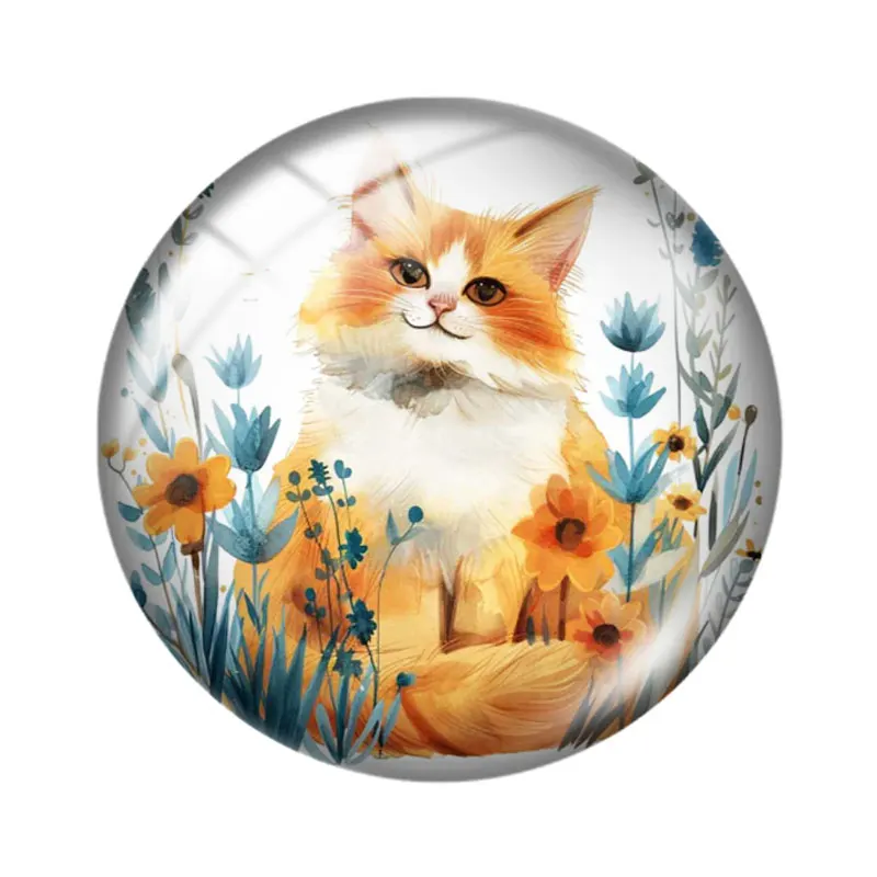 Simpatico gatto soffice in fiore Patch 12mm/14mm/16mm/18mm/20mm/25mm Foto rotonda cabochon in vetro con retro piatto Creazione di risultati per Pin Neckl