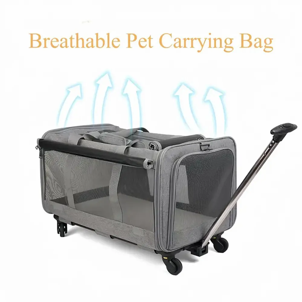 Portable Pet Trolley Case Detachable Spinner Wheels Breathable Foldable Large Capacity Puppy Outdoor Travel Bag Cat Carrier