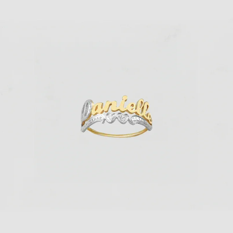 

Персонализированное кольцо с цветочным именем, двухцветное кольцо с гравировкой в виде сердечек, романтический подарок на заказ для нее, роскошное кольцо в винтажном стиле