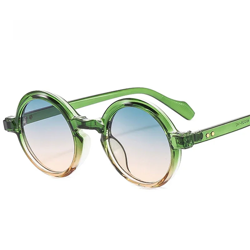 SHAUNA Retro okrągłe Punk damskie okulary przeciwsłoneczne moda podwójne kolorowe odcienie gradientowe UV400 mężczyźni modne nity okulary przeciwsłoneczne — zdjęcie 2