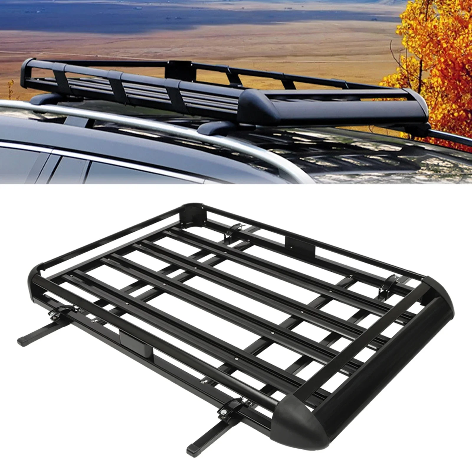 140x100cm/160×100cm Universele aluminium autodakdrager Cargo Basket Tray Bagagedrager Zwart Belasting 150kg voor SUV met ingebouwde rekken - afbeelding 2