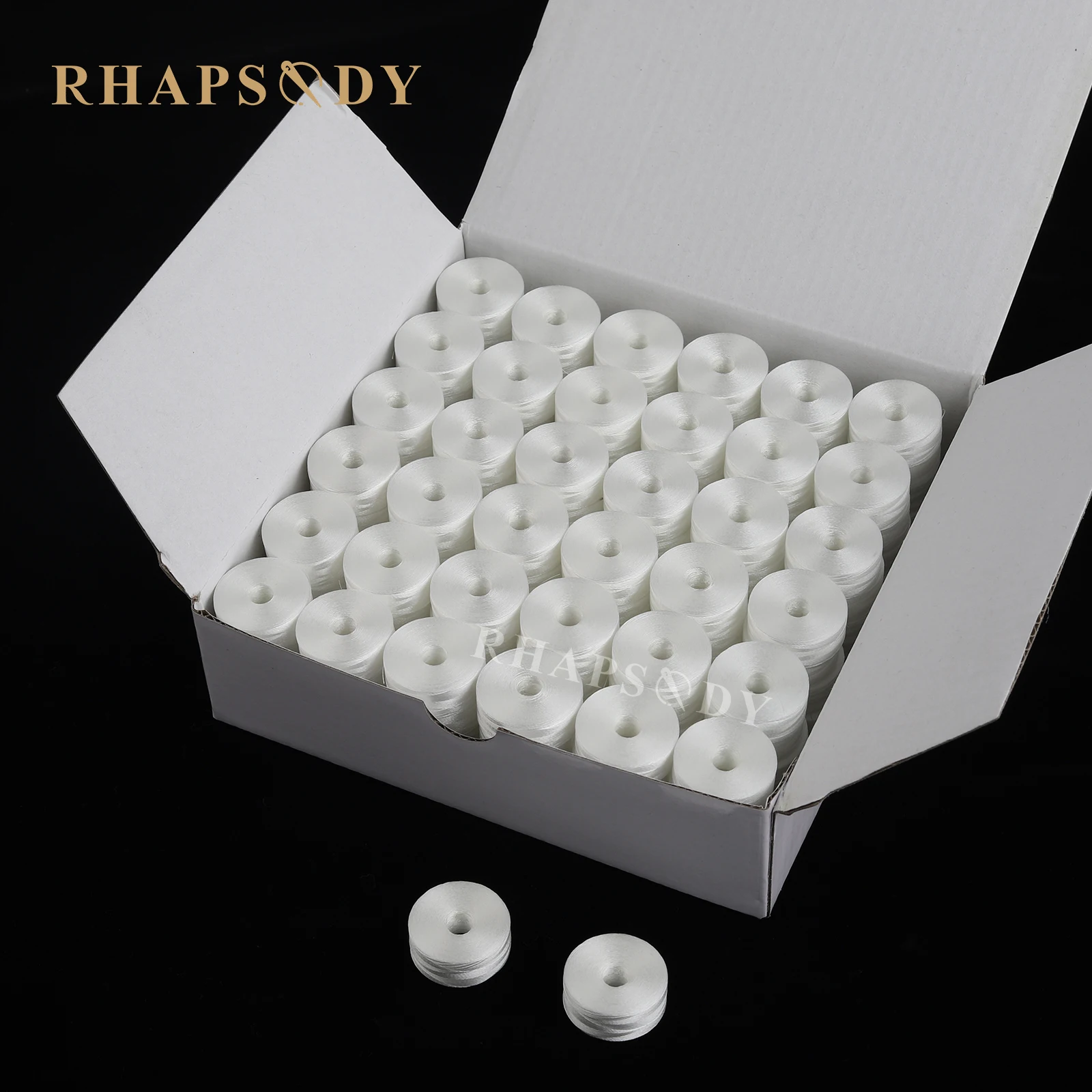 Rhapsody 144Pcs High Tenacity Without Core L 70D2 Prewound Bobbins 60wt Polyester Embroidery White Black Machine Sewing Bobbin