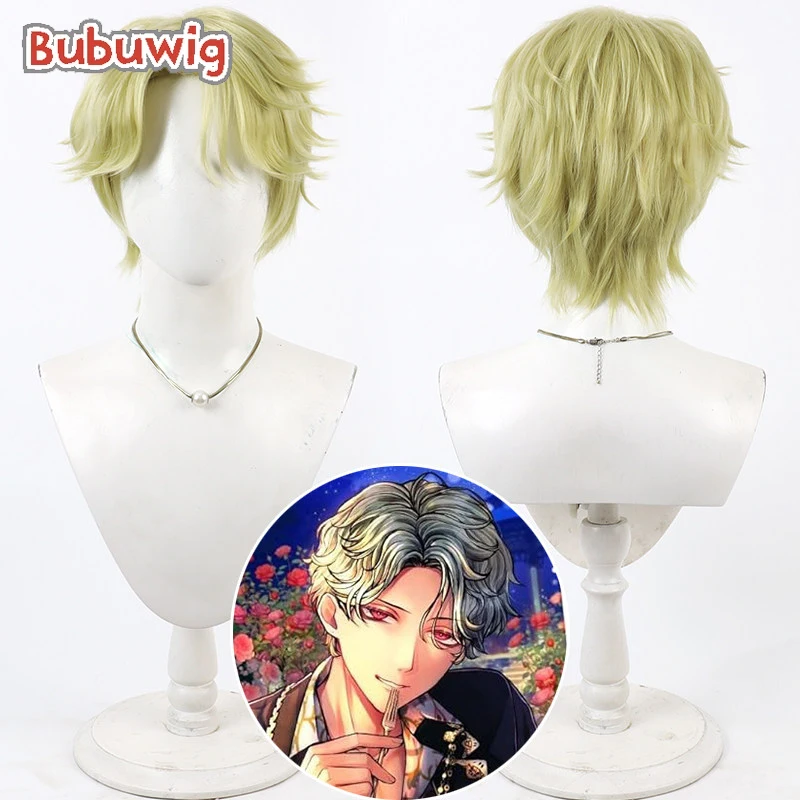 

Bubuwig Synthetic Hair Hanamaru Kawakami Cosplay Wigs Devil Butler with Black Cat English 30cm Light Green Wig Heat Resistant
