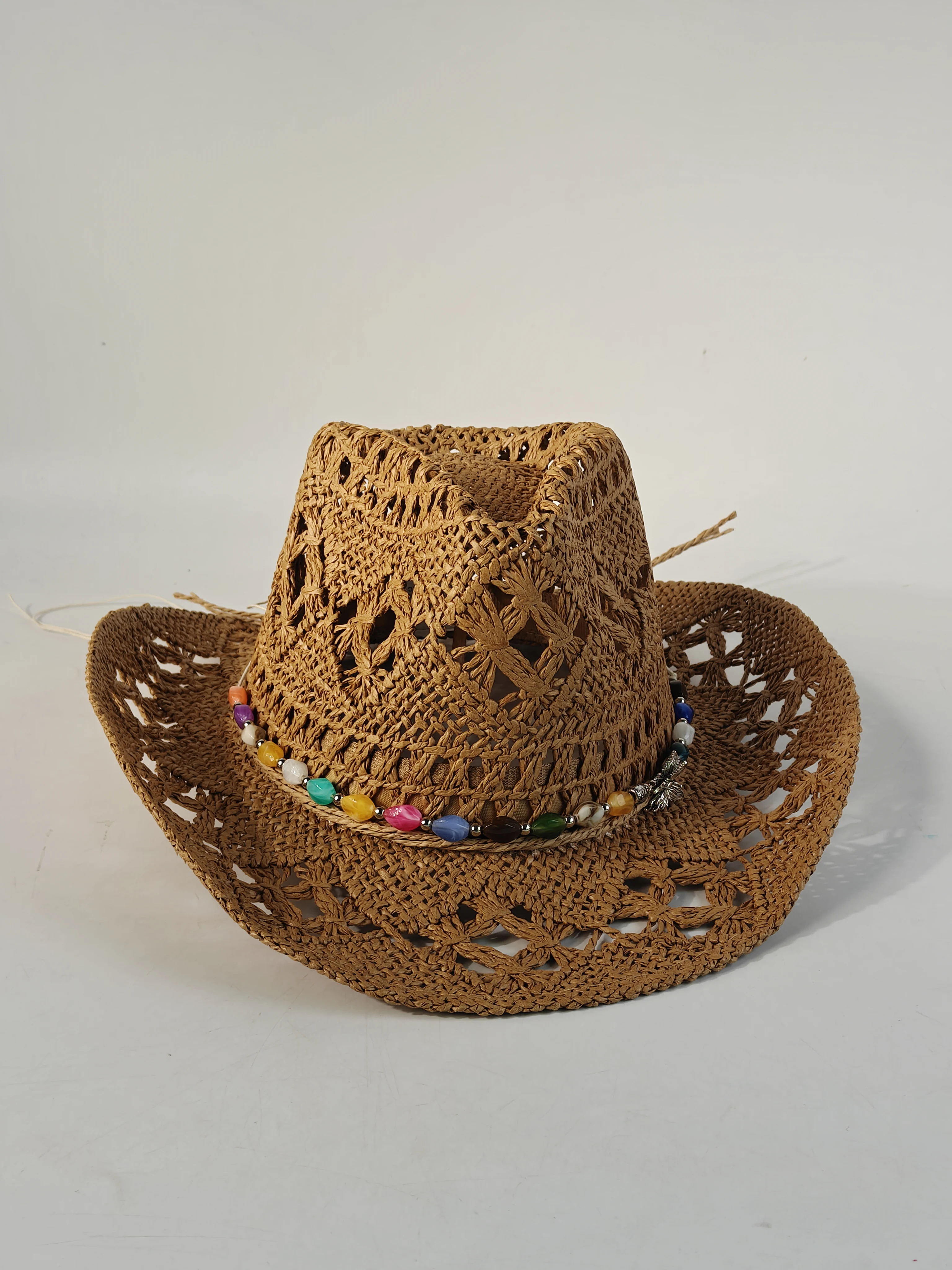

Классическая винтажная соломенная шляпа унисекс с цветными бусинами, ажурная, с загнутыми краями, широкими полями, для женщин и мужчин, от солнца, для рыбалки