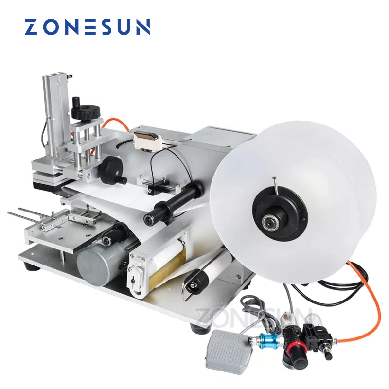 ZONESUN LT-60 Semi Automatic Pneumatic Flat Labeling Machine Drugs Bottle Labeling Machine Stick Mark Labeller