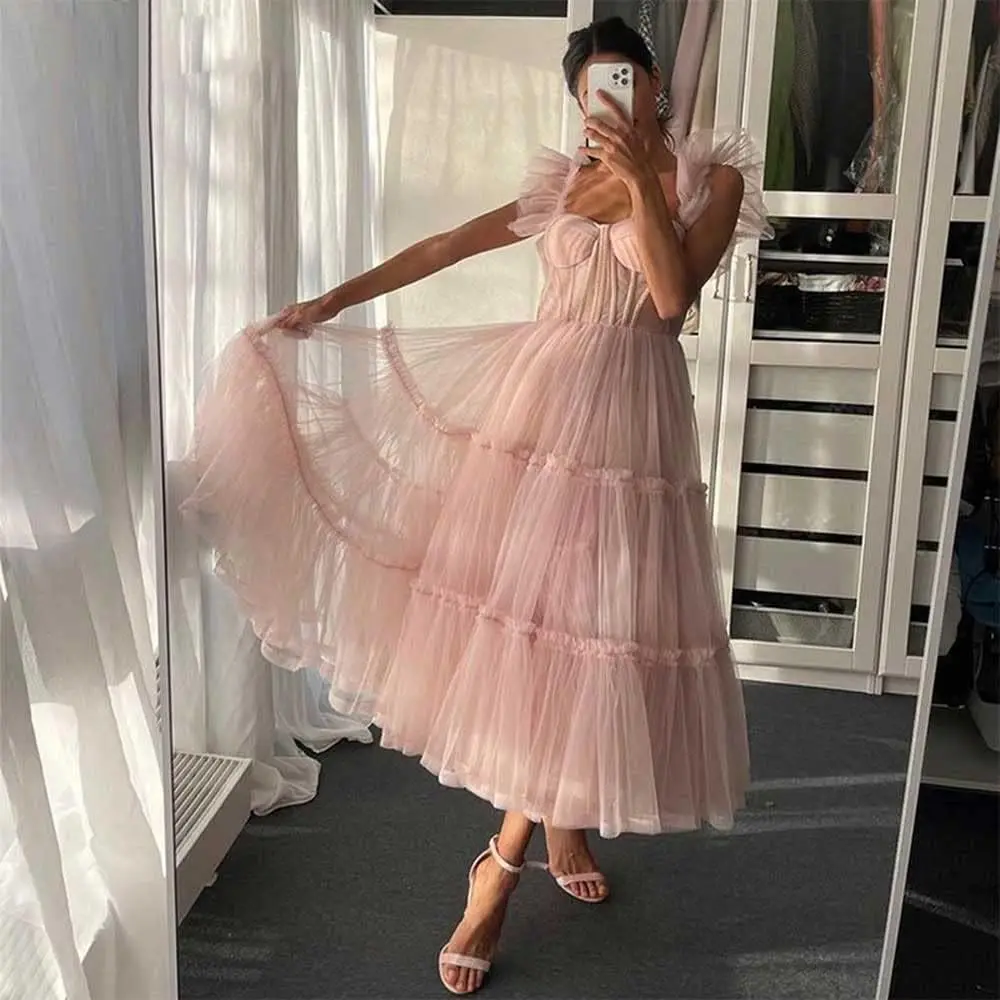 Beautiful Bead Sweetheart Tulle Dress for Women Tea Length A Line Cocktail Dresses Elegant Short Coset Prom Dresses for Teens