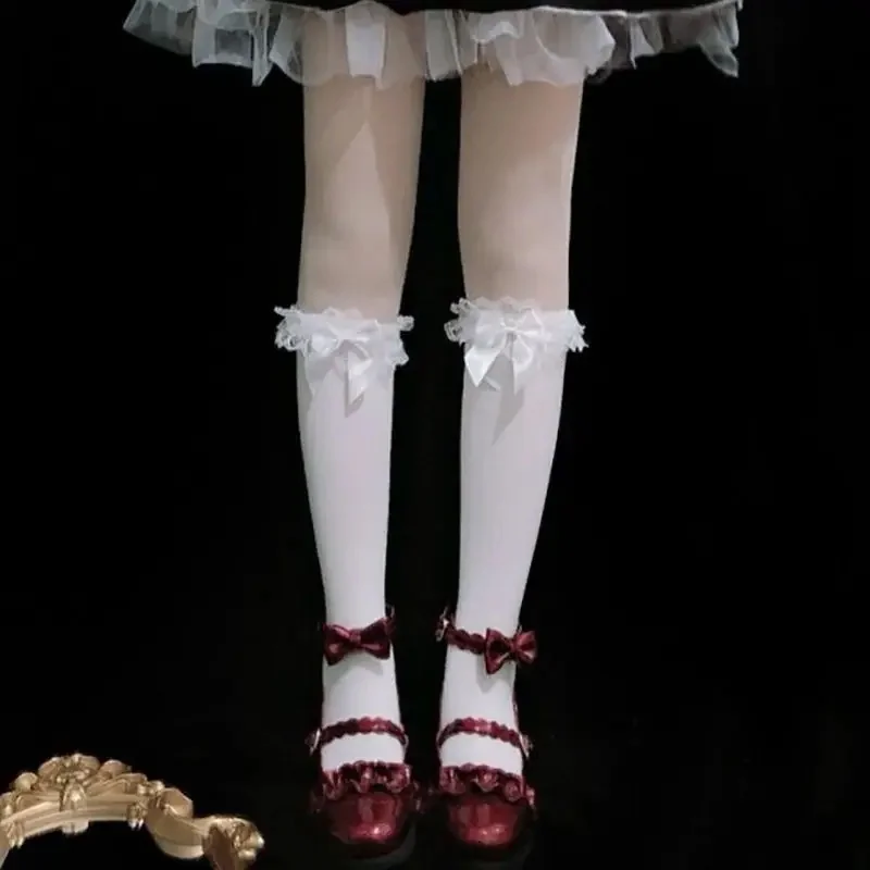 Lolita dentelle JK bas nœud papillon chaussettes Lolita femme chaussettes longues Lolita douce soeur Jk uniforme genou chaussettes étudiant mignon JK chaussettes