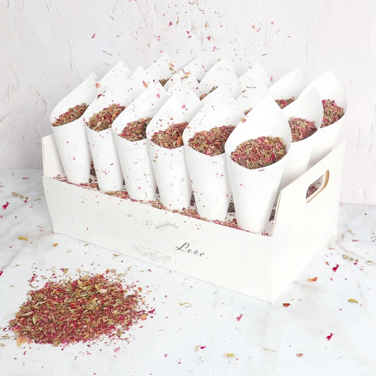 Support de Cône de Confettis en Papier Kraft pour Décoration de Mariage, Boîte avec Fausses Fleurs
