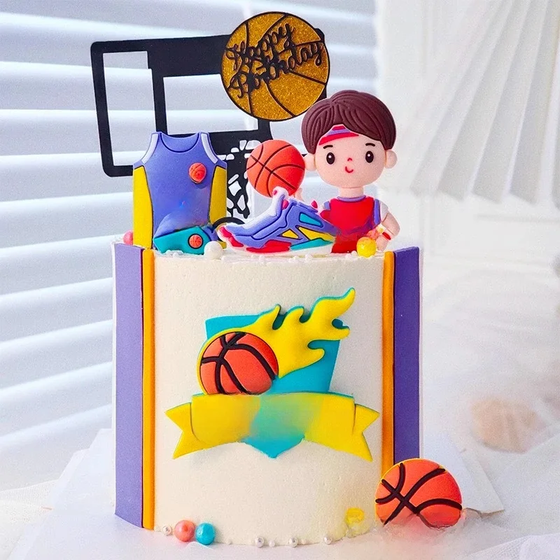 Décoration de gâteau de basket-ball de sport pour garçons, chaussures de joyeux anniversaire, cartes de cuisson de sport de sifflets, cadeau de fête