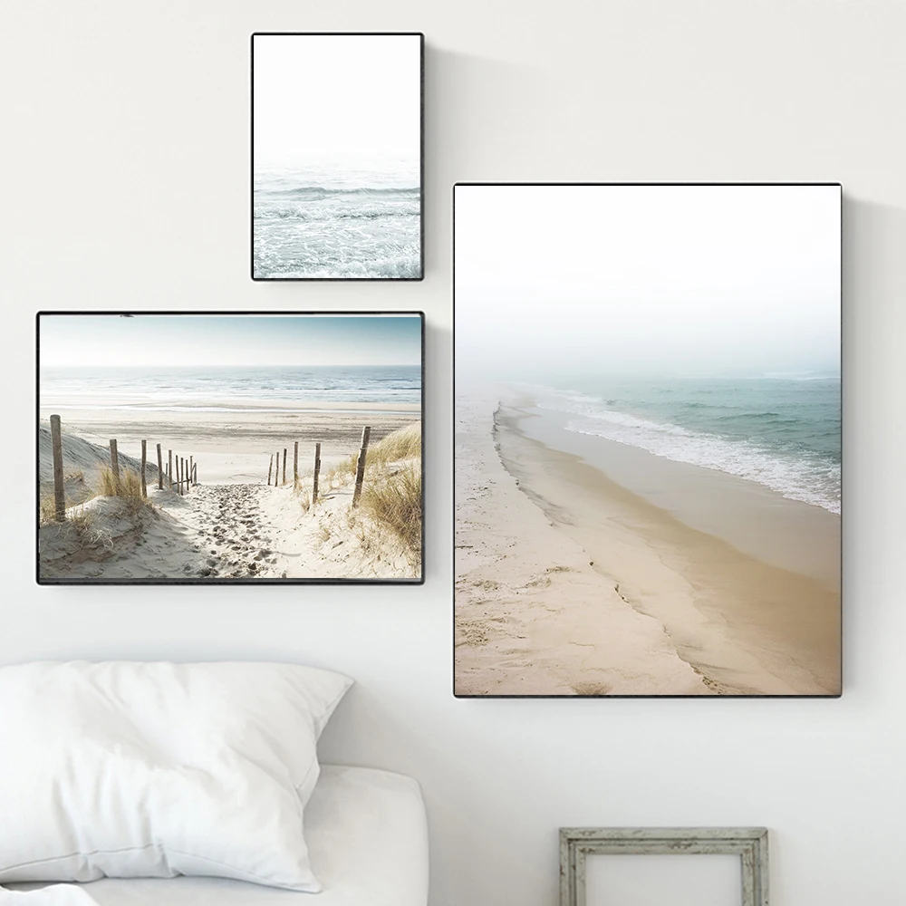 Seascape Wall Art Poster Reed Sea Beach World Quotes Canvas Painting Nordic Wall Pictures Prints For Living Room Home Decoration