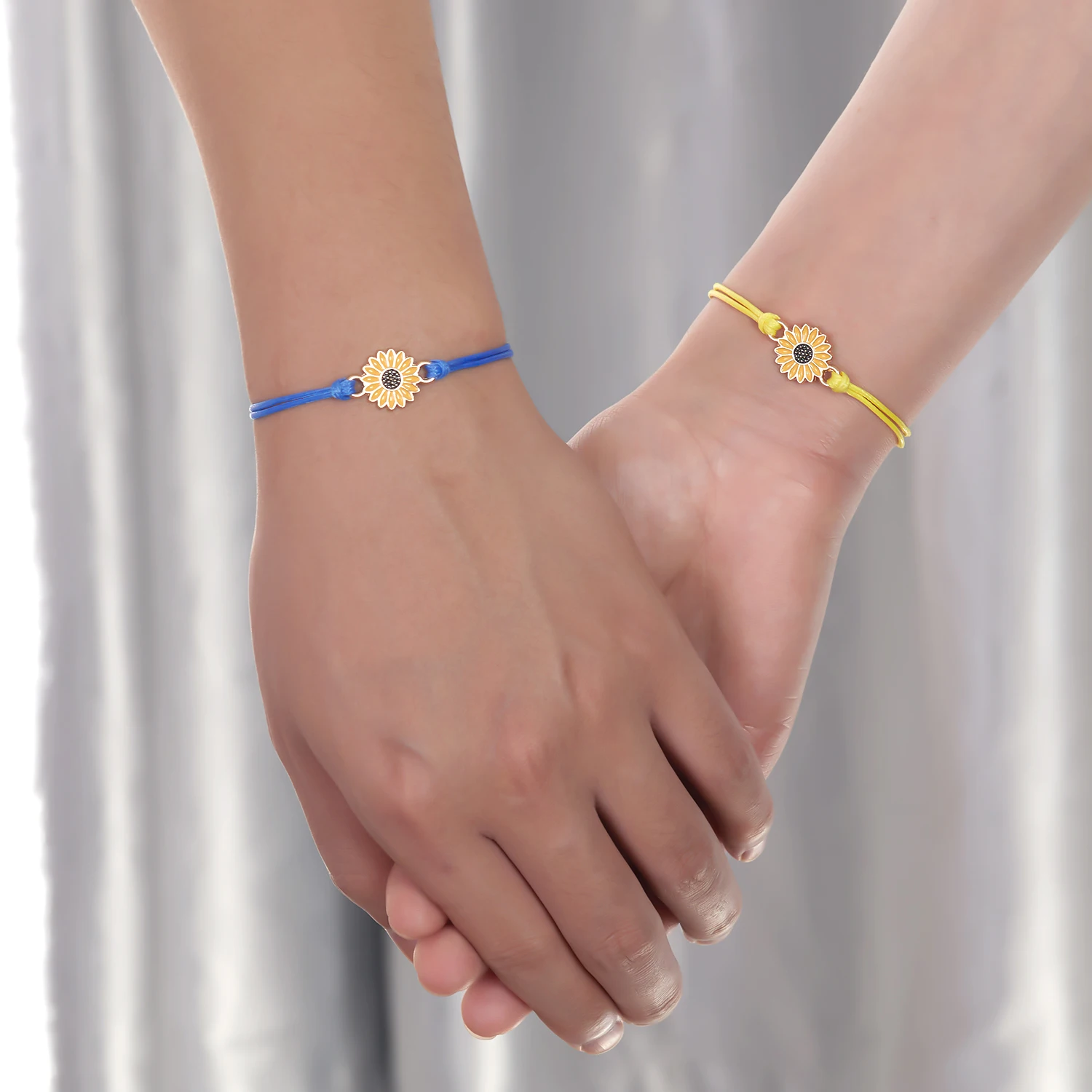 2pcs/set Sunflower Bracelet Daisy Flower Handmade Braided Rope Adjustable Charm Bracelets Couple Lover Promise Wish Card Jewelry