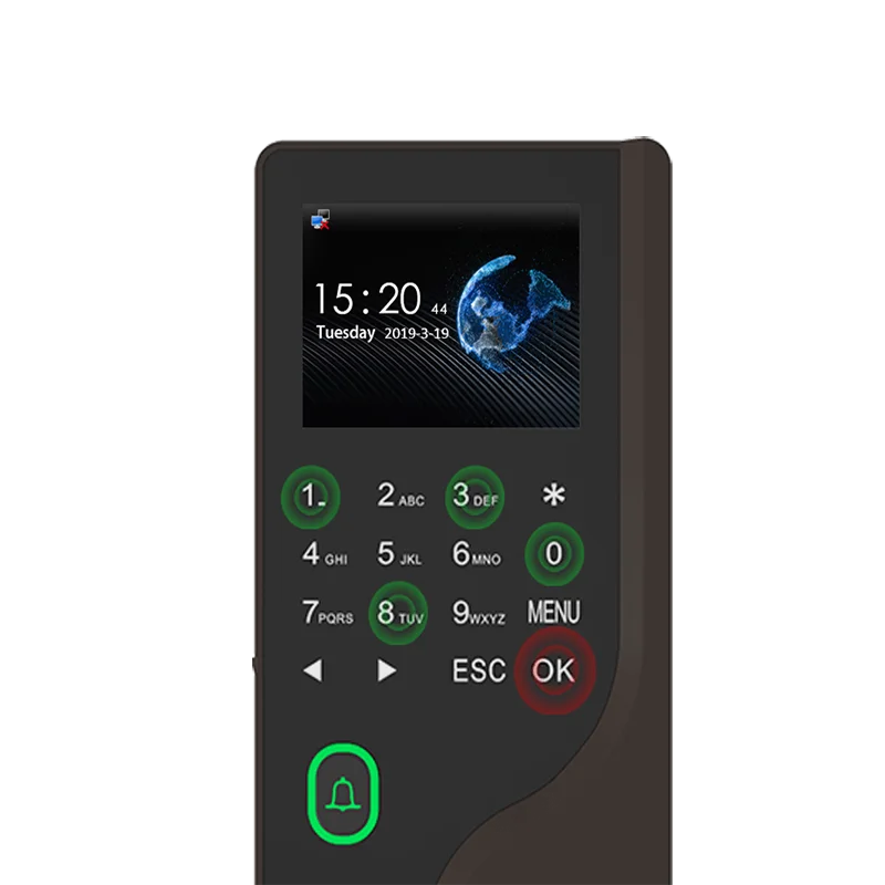 지문 출석 기계, 2.4 인치 암호 RFID 카드, 휴대폰, 컬러 스크린, 생체 인식 도어락, 시간 기록