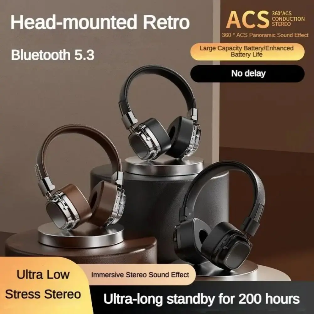 Portable headphones Studio DJ Stereo Bluetooth 5.3 retro wireless headphones touch Type C