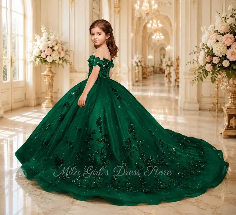 Light Green Kids Quinceanera Flower Girls Dresses Exquisite Sequin Applique Elegant Party Dress Birthday Party Customized