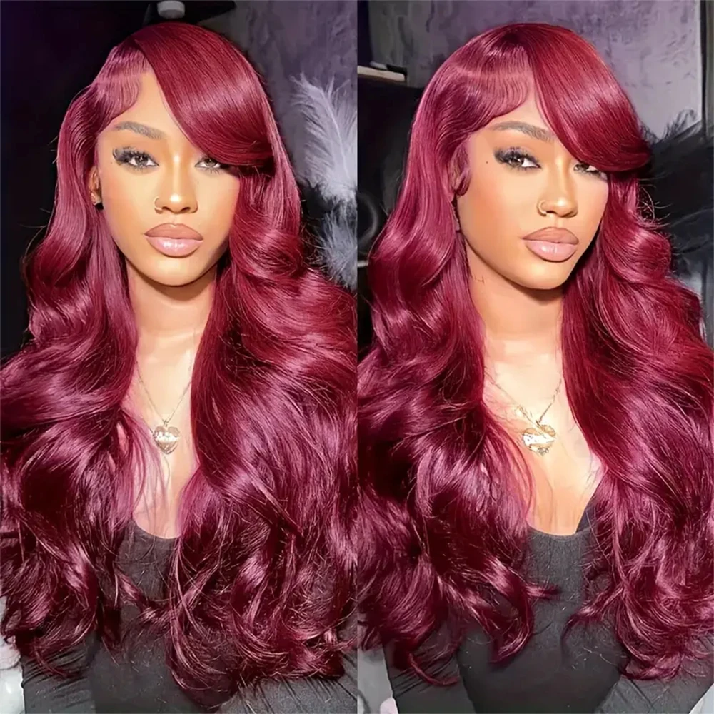 

34 Inch Wigs Body Wave Lace Front Human Hair Wig For Women 99j Burgundy Red 13x4 13x6 Hd Lace Frontal Wig For Black Women