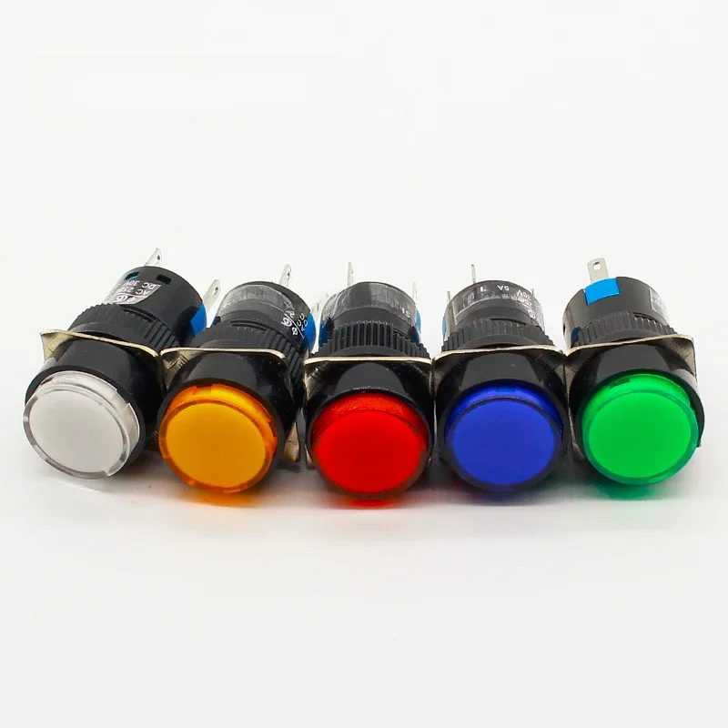 16mm DC 6V 12V 24V 220V przycisk LED przełącznik niebieski zielony czerwony żółty biała lampa chwilowy przycisk auto reset — zdjęcie 2