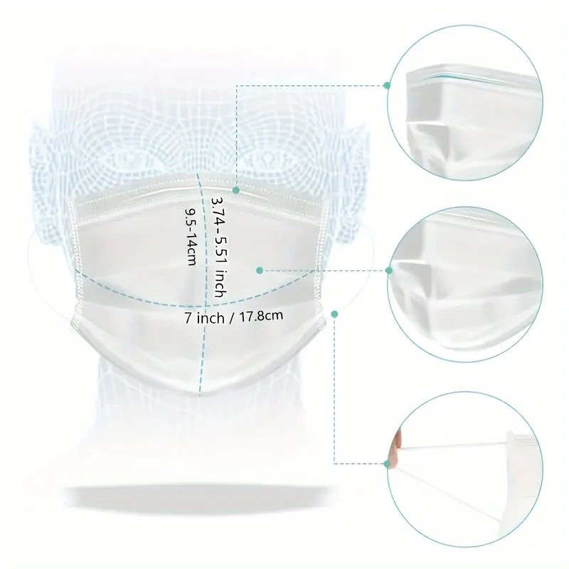 50/100 PCS Box White Face Masks Disposable Face Masks 3-Layer Protection Breathable Comfortable Safety Shield For Home Office