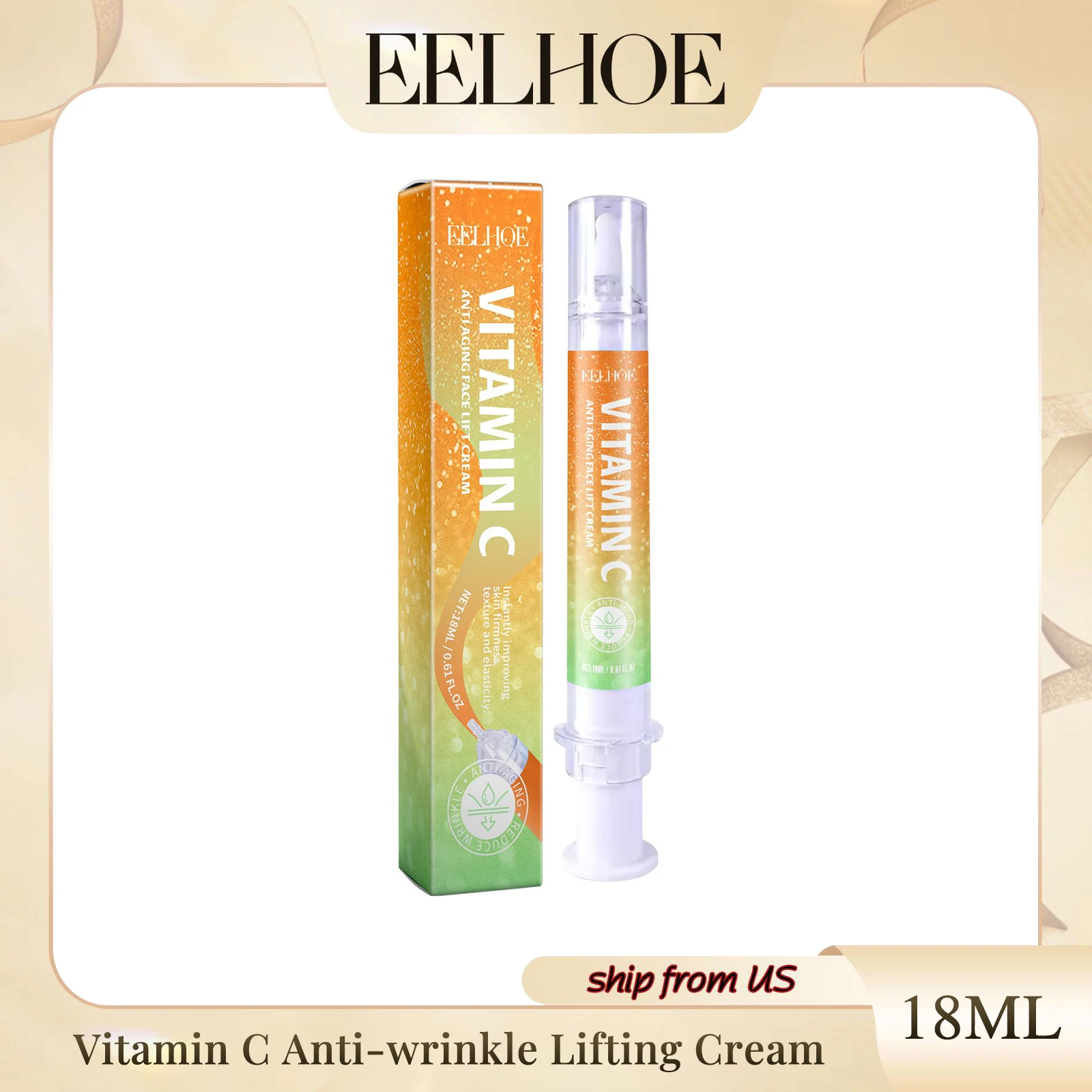 Eelhoe Vitamin C Anti-wrinkle Cream Eye Area Fade Fine Lines Hydrating Firming Skin Moisturizing Pore Narrowing Facial Cream