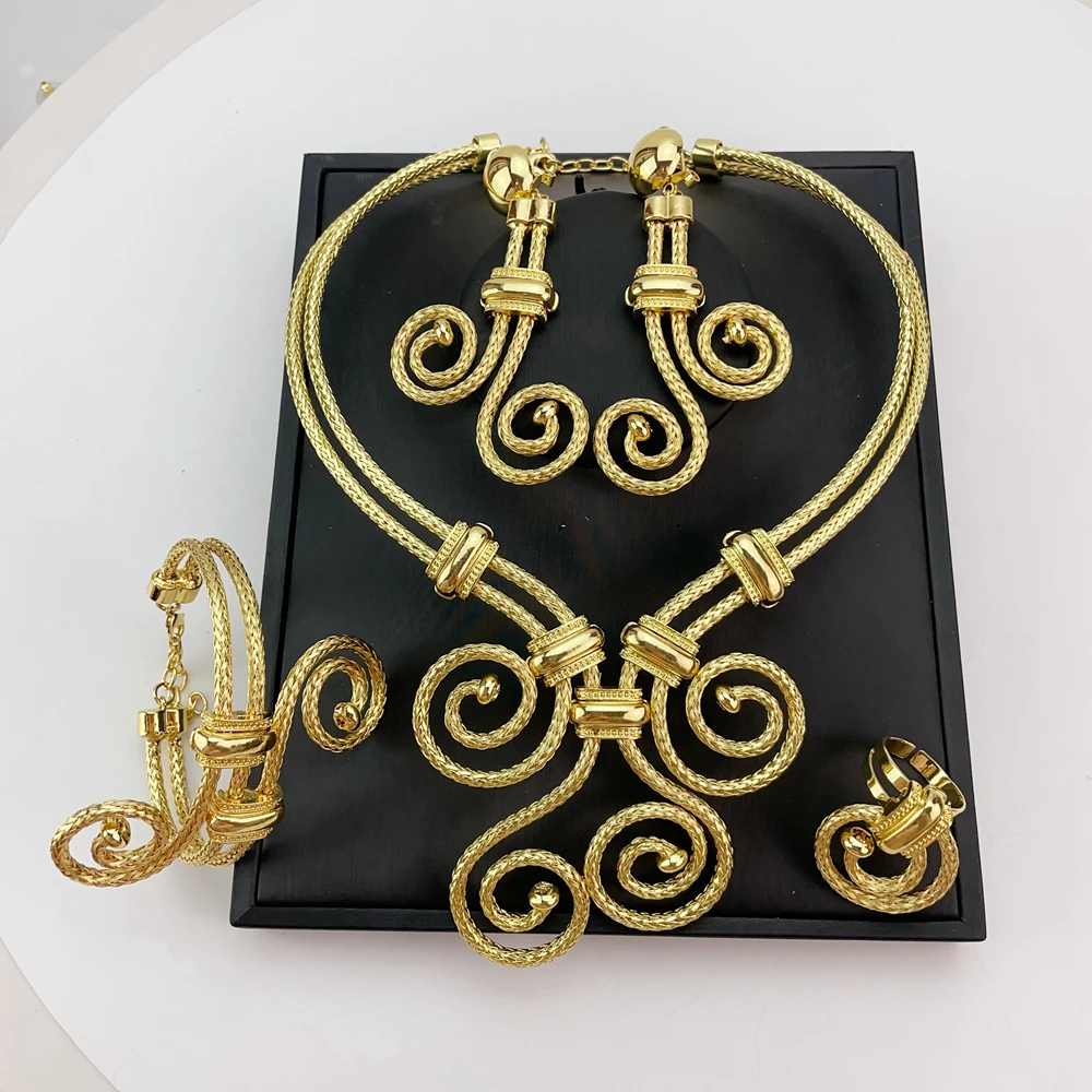 EMMA مجموعات مجوهرات فاخرة برازيلية للنساء دبي مطلية بالذهب الأفريقي اليدوية الزفاف مجموعة الزفاف قلادة جريئة FHK21123