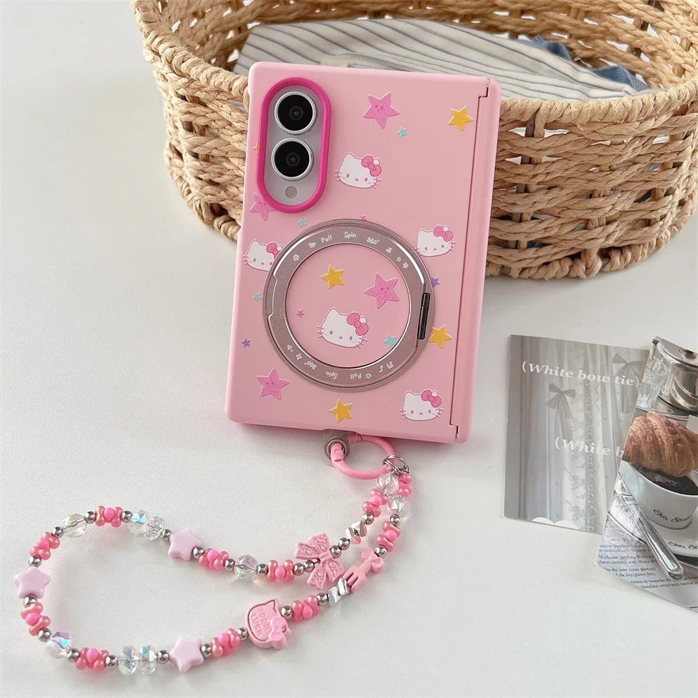 Korea Cute Star Hellokitty Magnetic Phone Case for Samsung Galaxy Z Fold 8 fold 8 Cover With Magsafe Stand Chain Shockproof Cove