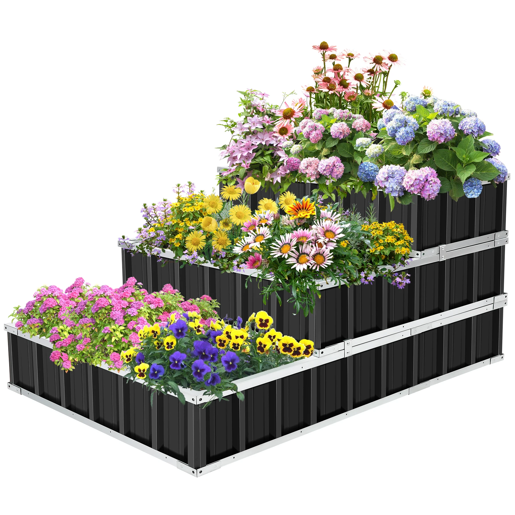 3 Tiers Galvanized Raised Garden Beds 4ftx3ftx2ft Large Metal Garden Beds Galvanized Steel Planter Box for Vegetables Flowers