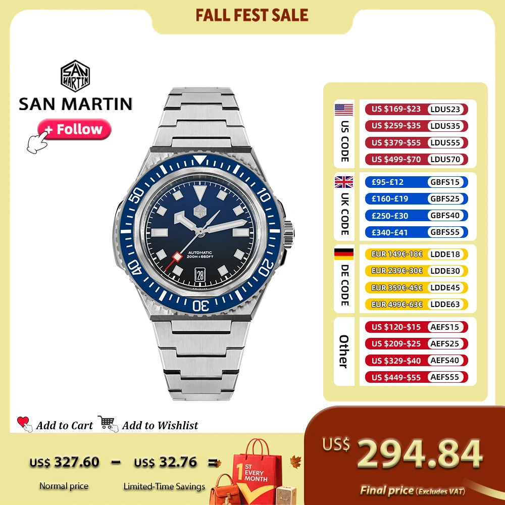 San Martin 41mm Herren Taucheruhr NH35 Edelstahl Automatische mechanische Uhren 20ATM Wasserdicht BGW-X1 Leuchtend SN0146