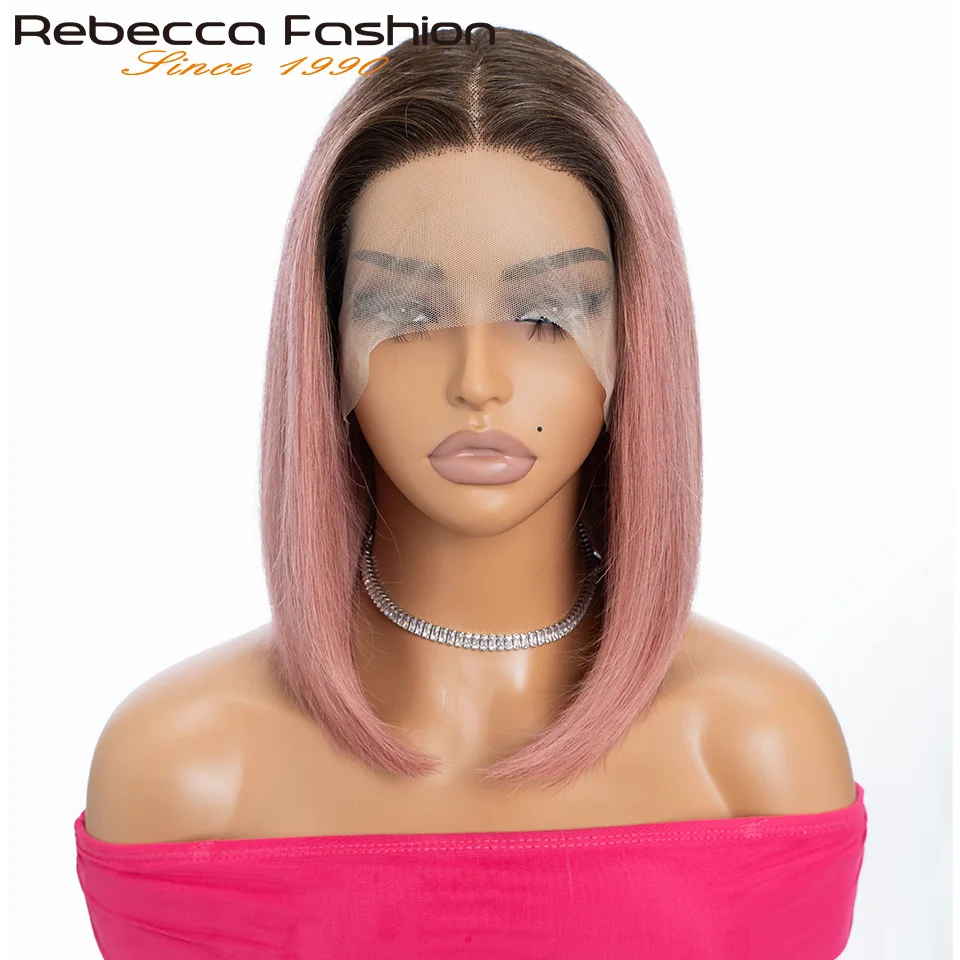 Kolorowe Ombre Pink Bob T Part Lace Wigs Straight Human Hair Lace Front Wigs Pre Plucked Blonde Straight Lace Front Wigs