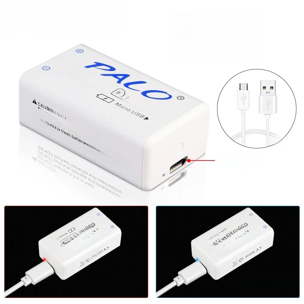 Akumulator PALO 9V 650mAh 6F22 Micro USB 9V Li-ion Litowo-jonowe Baterie do Multimetru Mikrofonu Zabawki Pilotu KTV — zdjęcie 2