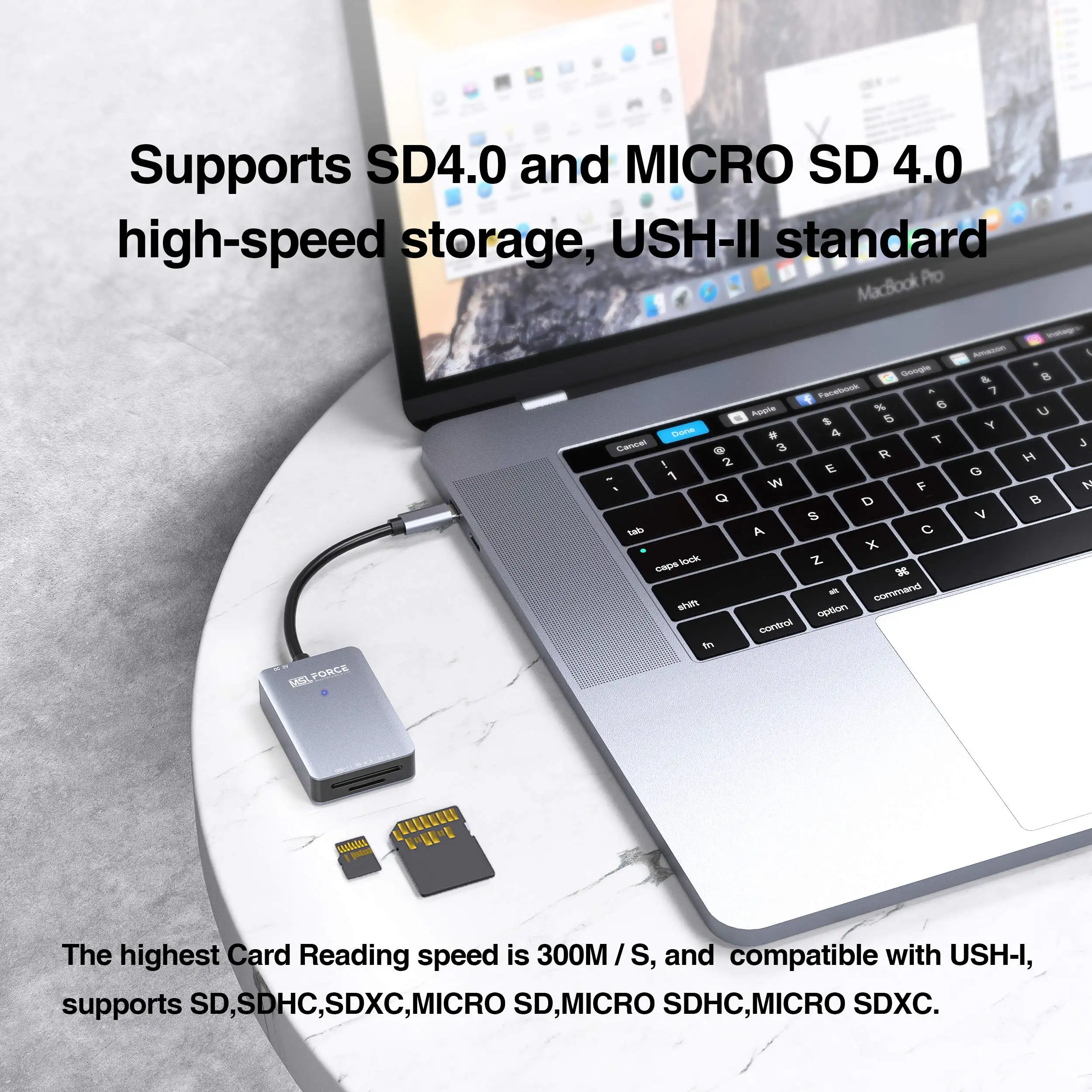 Leitor de Cartão de Memória de Alta Velocidade, UHS-II, USB C, SD 4.0, SDXC, SDHC, SD, MMC, Micro SDXC, Micro SDXC