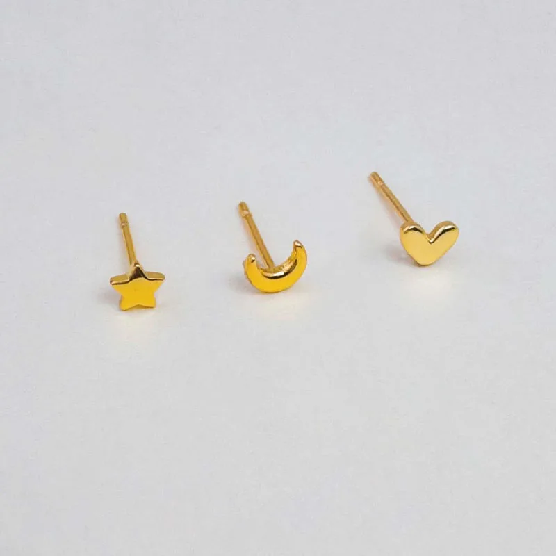 3Pcs Smooth Love Butterfly Back Stud Earrings for Women