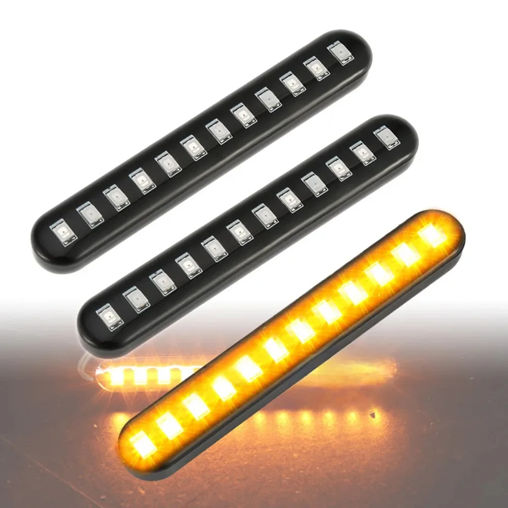 2 pièces 12V LED clignotants bande moto ambre séquentiel eau coulant feux de freinage arrière 12 LED clignotant feu d'arrêt