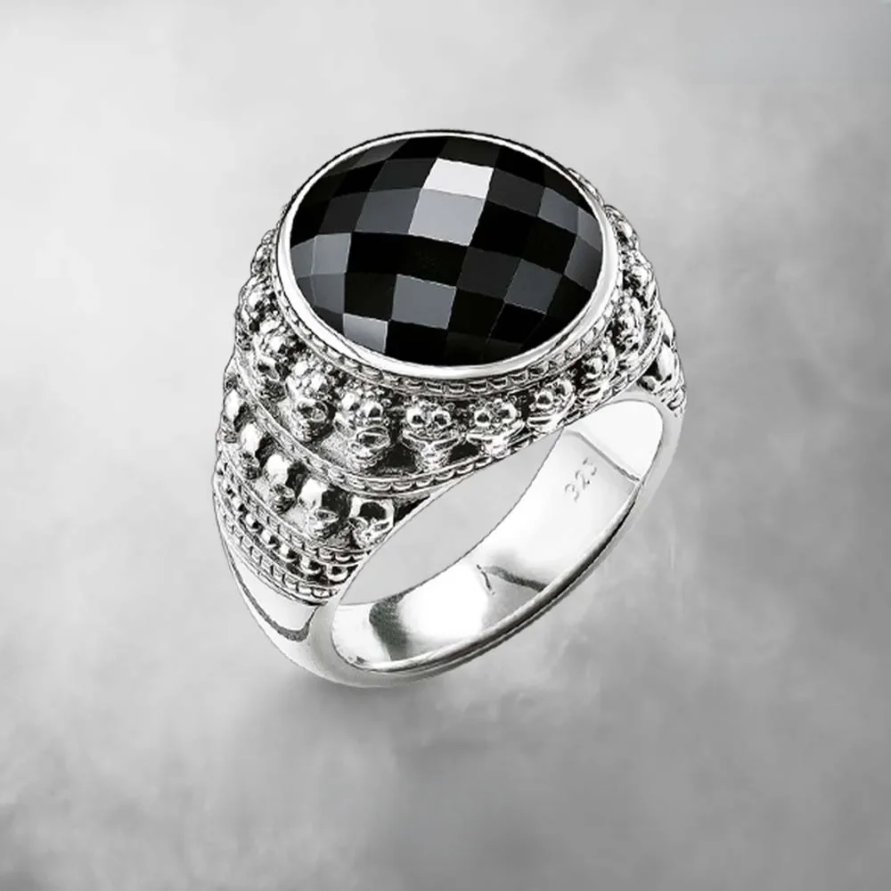 Pierścionek Czarny Owalny CZ Szkielet czaszki, 2018 Nowa biżuteria modowa 925 Sterling Silver Punk Party Prezent dla kobiet Mężczyźni Chłopiec Dziewczyny Kochanek — zdjęcie 2