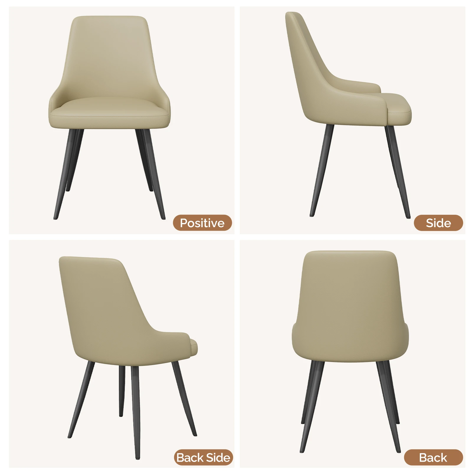 طقم كراسي طعام حديثة مكون من كراسي طعام منجدة مريحة من الجلد الصناعي مع أرجل معدنية ووسائد سميكة