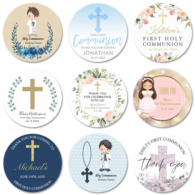 Personalized Name First Communion Favor Labels,First Communion Stickers,Waterproof 1.5~3inch First Holy Communion Labels Sticker