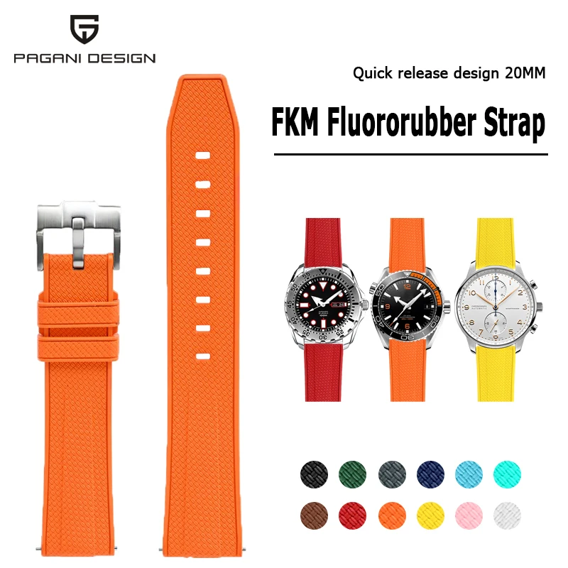 Pagani Design Universal Watch Strap Fluororubber Strap Compatible with 20mm Braided Pattern Needle Buckle Sport Waterproof 10Bar