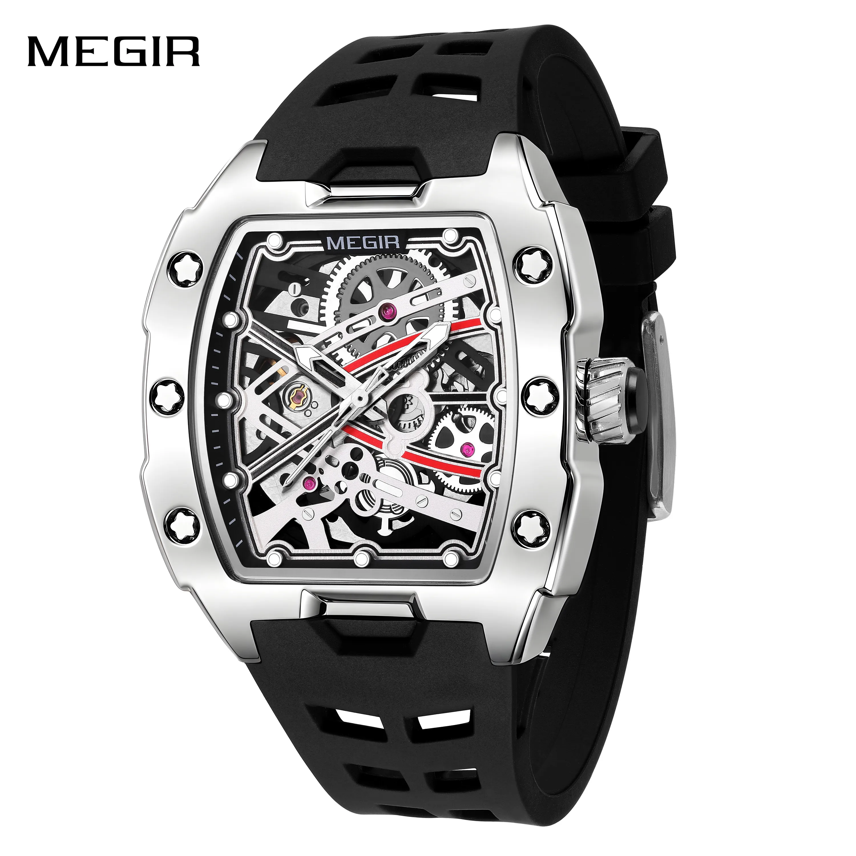 MEGIR Men's Mechanical Watch Fashion Skeleton Dial Automatic Movement Sport Watches Luminous Waterproof Male Clock Relogio