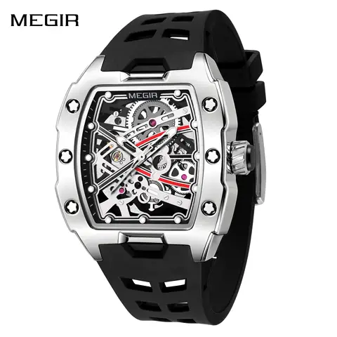MEGIR Men's Mechanical Watch Fashion Skeleton Dial Automatic Movement Sport Watches Luminous Waterproof Male Clock Relogio