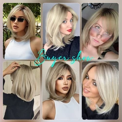 oneNonly Short Blonde Wig with Bangs Cute Bob Synthetic Wigs High Quality Lolita Party Natural Hair Wigs for Women