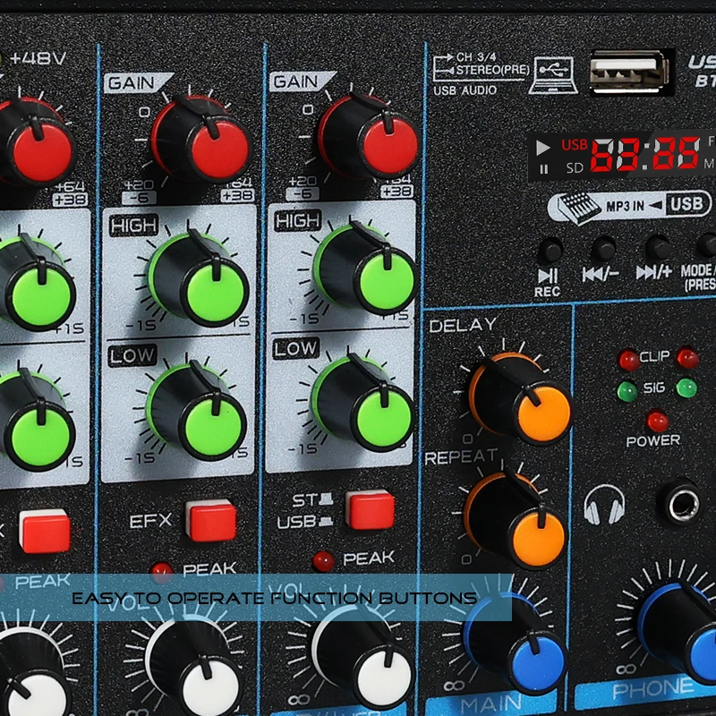 4-Channel Small Audio Mixer with Bluetooth, Usb, Mp3, 48V Phantom Power, for Mobile Phone and Computer Live Streaming, K-Song Mixer image 5